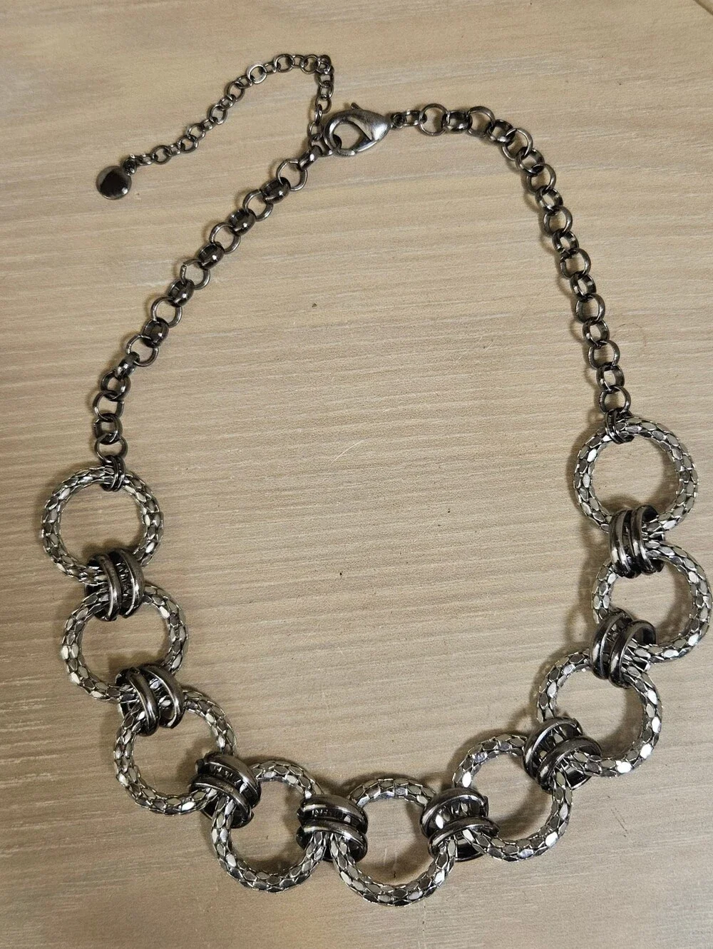 Alfani Necklace Silver Black Gunmetal Woven Loop Circle Links Modern Chain